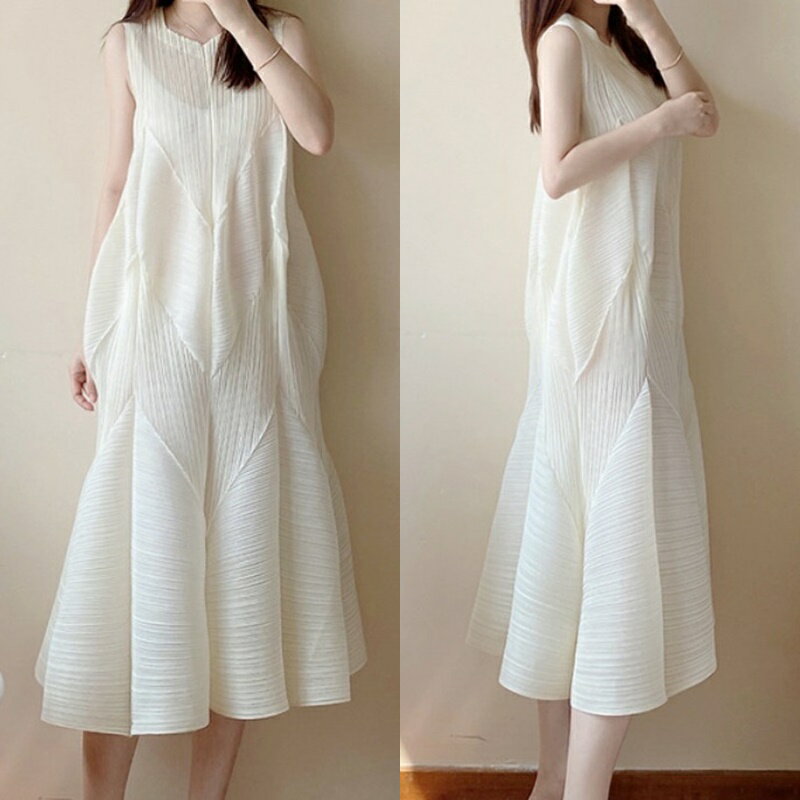 【巴黎精品】現貨+預購 三宅風皺褶衣服洋裝-無袖摺衣壓褶手工壓褶寬鬆花苞裙折衣女裙子7色a1jq82