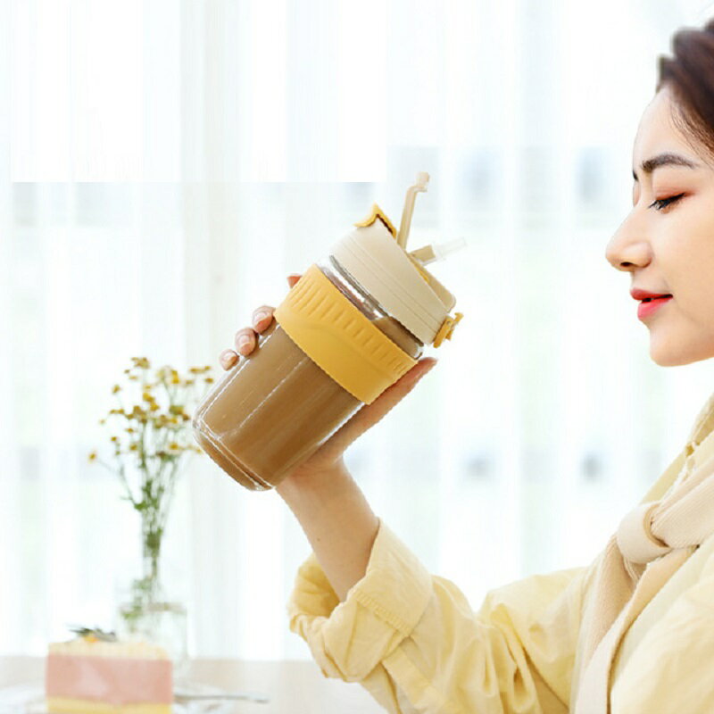 水杯女夏天便攜網紅ins玻璃吸管杯高顏值杯子創意潮流咖啡隨行杯