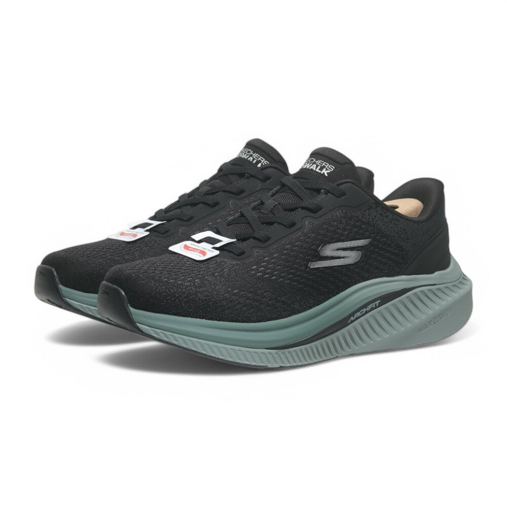 【滿千折百】SKECHERS 休閒鞋 GO WALK MAX CUSH 黑綠漸層 足弓 免鞋帶 男 216354BKGR