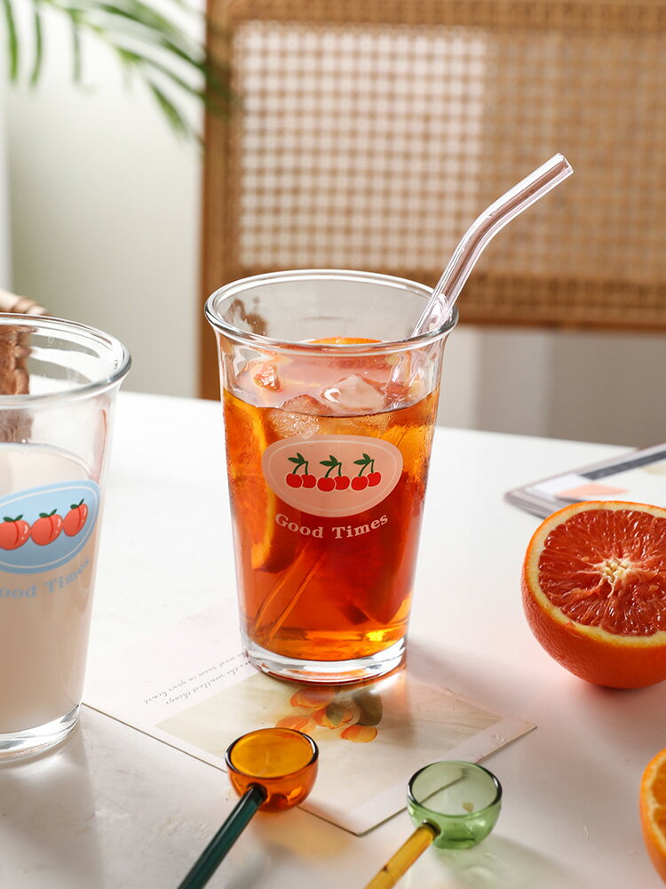 可愛玻璃杯女網紅ins風高顏值喝水杯家用果汁飲料杯牛奶杯子