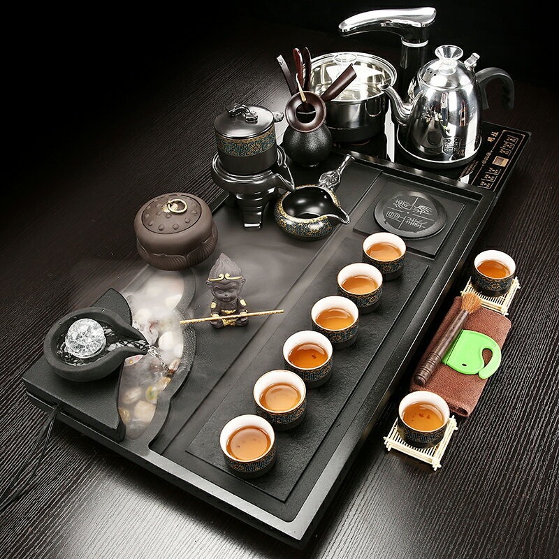 烏金石茶盤套裝家用喝茶陶瓷功夫茶具辦公會客簡約現代茶海石茶臺