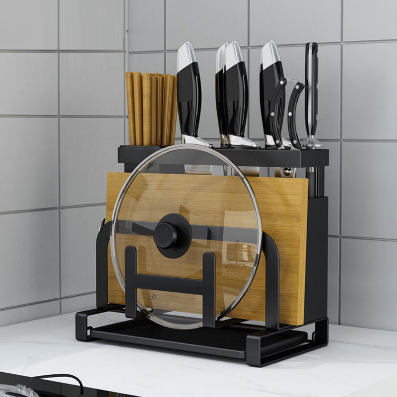 廚房置物架多功能刀架筷子籠菜板鍋蓋一體置物架刀具菜板收納架子