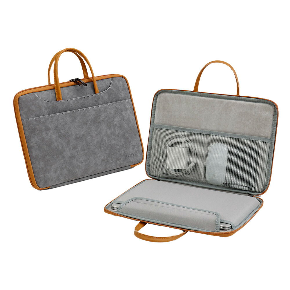 Boona 3C 輕奢華 附行李箱拉桿束帶 皮質手提筆電包 防水耐磨羊巴皮材質 輕薄便攜減震舒適