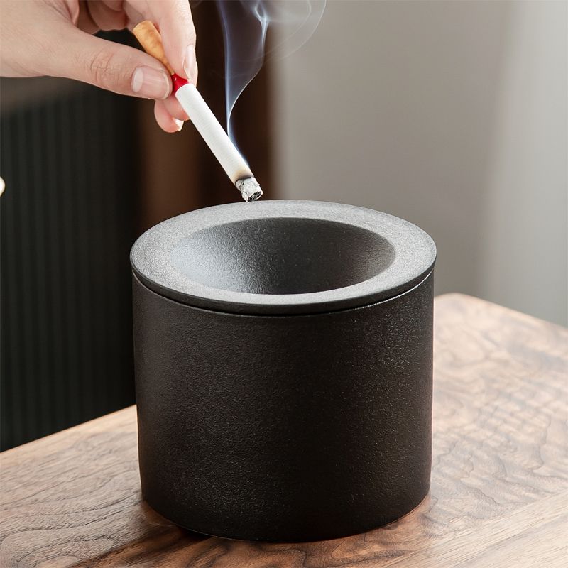 煙灰缸 帶蓋煙灰缸創意個性潮流家用客廳辦公室桌防風飛灰大煙缸陶瓷定制-快速出貨
