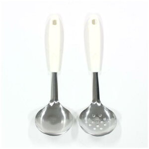 大賀屋 日本 ECHO 不鏽鋼湯勺 漏勺 2件組 湯匙 分菜 湯勺 餐具 T00110472