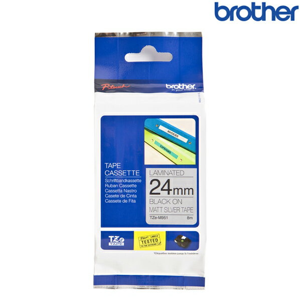 Brother兄弟 TZe-M951 銀底黑字 標籤帶 質感消光系列 (寬度24mm) 標籤貼紙 色帶