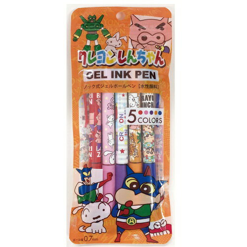 大賀屋 日貨 蠟筆小新 5入 動感超人 原子筆 圓珠筆 文具 多色筆 色筆 野原新之助 小新 正版 J00016475