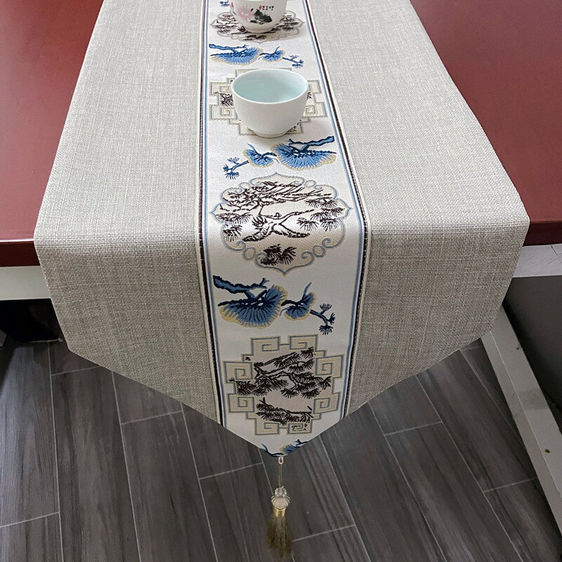 桌旗新中式棉麻桌墊布藝茶席餐桌茶幾電視櫃長條桌布旗布蓋布床旗