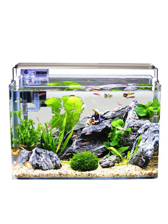 烏龜缸 玻璃魚缸造景客廳小型家用辦公桌面透明熱彎長方形生態魚缸烏龜缸XL 【麥田印象】