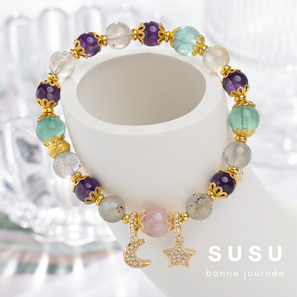 SU SU︱春日水晶手鍊❤️月光石 粉碧璽 紫水晶 綠螢石 事業運 招財 轉運 能量 防小人 送禮 推薦 1