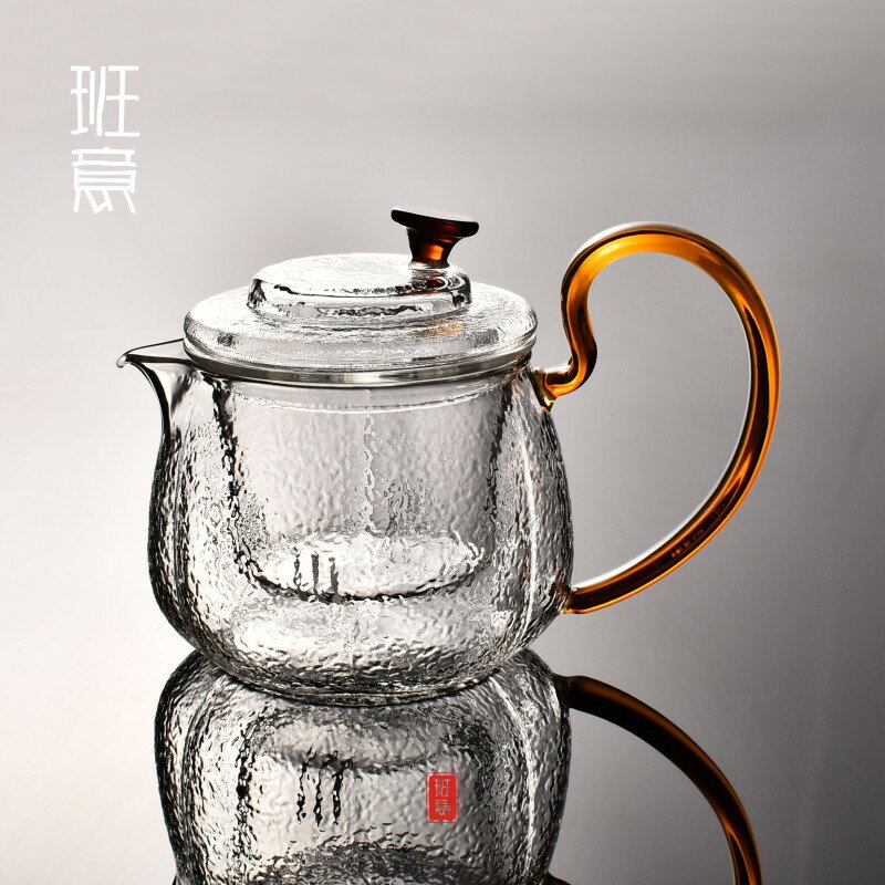 玻璃茶壺過濾泡茶壺家用耐高溫耐熱錘紋茶水分離泡茶器花茶具套裝1入