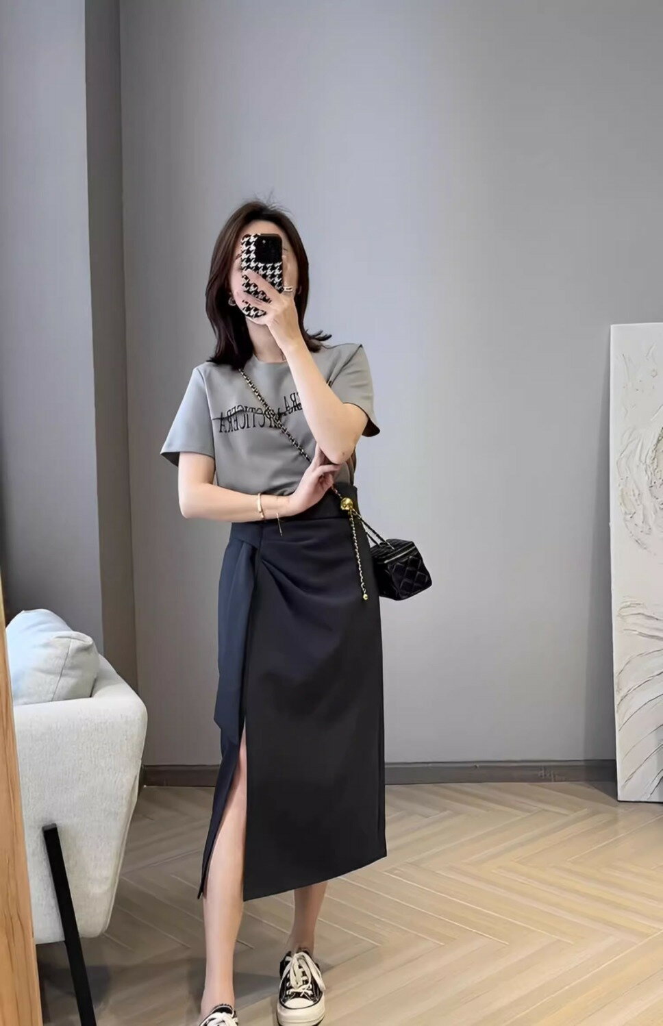 短袖裙裝套裝女時尚字母印花短袖T恤時尚不規則半身裙兩件套夏裝新款