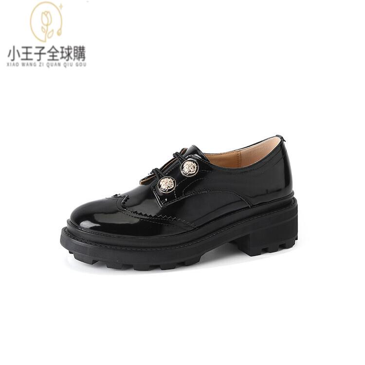 【公司現貨速發】免運 開發票 小短靴 堆堆靴 真皮女鞋 羊皮鞋 小皮鞋 樂福鞋秋復古真皮雕花金扣厚底布洛克小皮鞋女樂福鞋年新款粗跟單鞋 定製