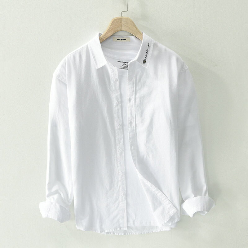 現貨+預購 男襯衫長袖上衣男商務休閒襯衫上衣-繡花棉麻男裝3色74kz79【獨家進口】【米蘭精品】