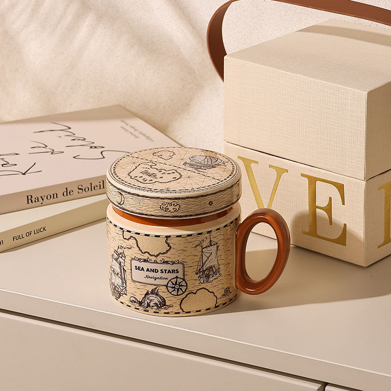 咖啡杯子 復古馬克杯小眾設計感杯子禮盒伴手禮物辦公室帶蓋水杯陶瓷情侶杯 免運