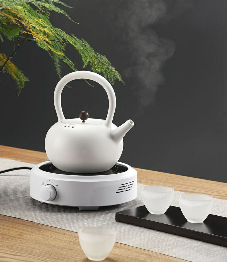 圓形煮茶器家用電陶爐110v伏辦公室煮茶壺蒸汽黑茶網紅蒸茶養生壺