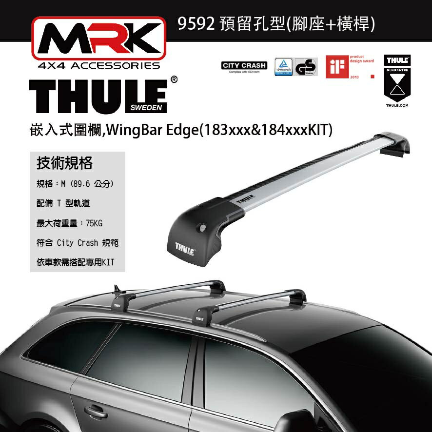 【MRK】Thule 9592 銀色 嵌入式圍欄,預留孔型(腳座+橫桿) 不含KIT WingBar Edge(183xxx&184