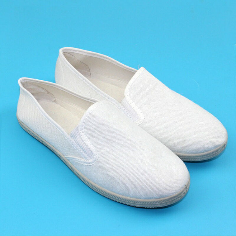工作布鞋男女小白鞋 白事喪事孝鞋帆布鞋 白色松緊鞋平軟底 0