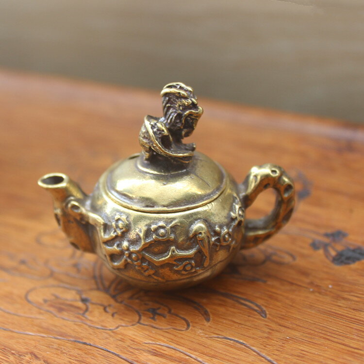 復古迷你小茶壺小把壺銅工藝品收藏黃銅壺把玩件實心小銅器把把胡