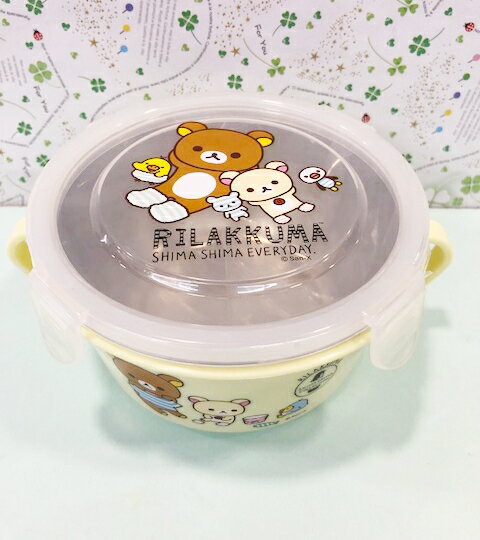 【震撼精品百貨】Rilakkuma San-X 拉拉熊懶懶熊 拉拉熊不銹鋼雙耳碗-黃條紋#20363 震撼日式精品百貨