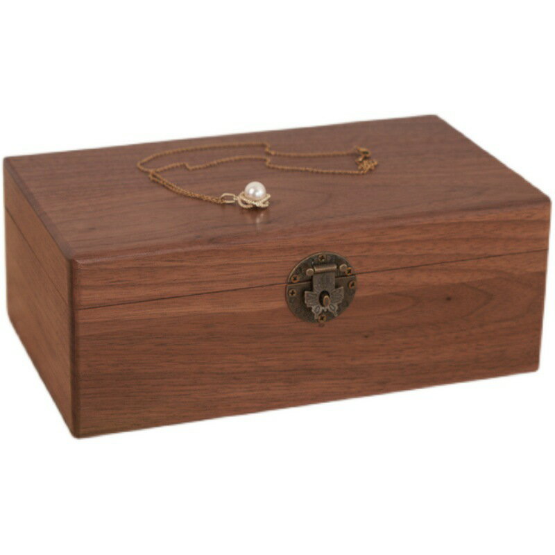 Z655黑胡桃木盒子帶鎖收納盒木質首飾證件盒桌面家用全實木儲物收