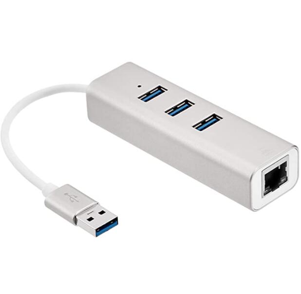 [3美國直購] 集?器 Amazon Basics U3-3UE04 Aluminum 3-Port USB 3.0 Hub with 10/100/1000 Mbps RJ45 Gigabit Ethernet Port