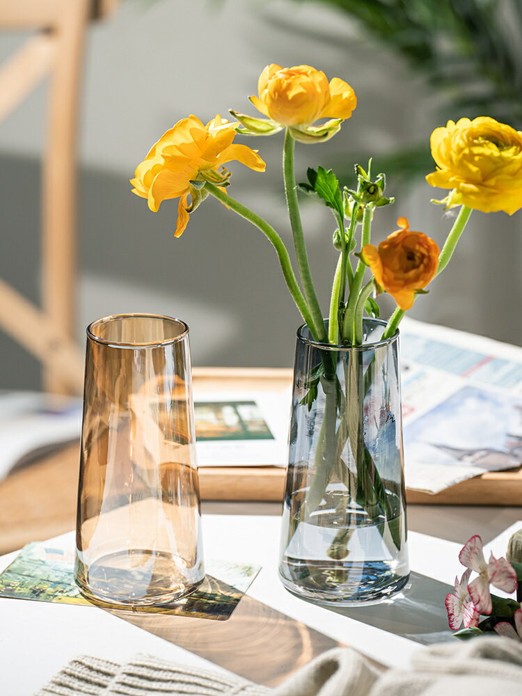 【滿299出貨】北歐簡約INS風輕奢創意幻彩玻璃花瓶水培插花干鮮花擺件客廳餐桌