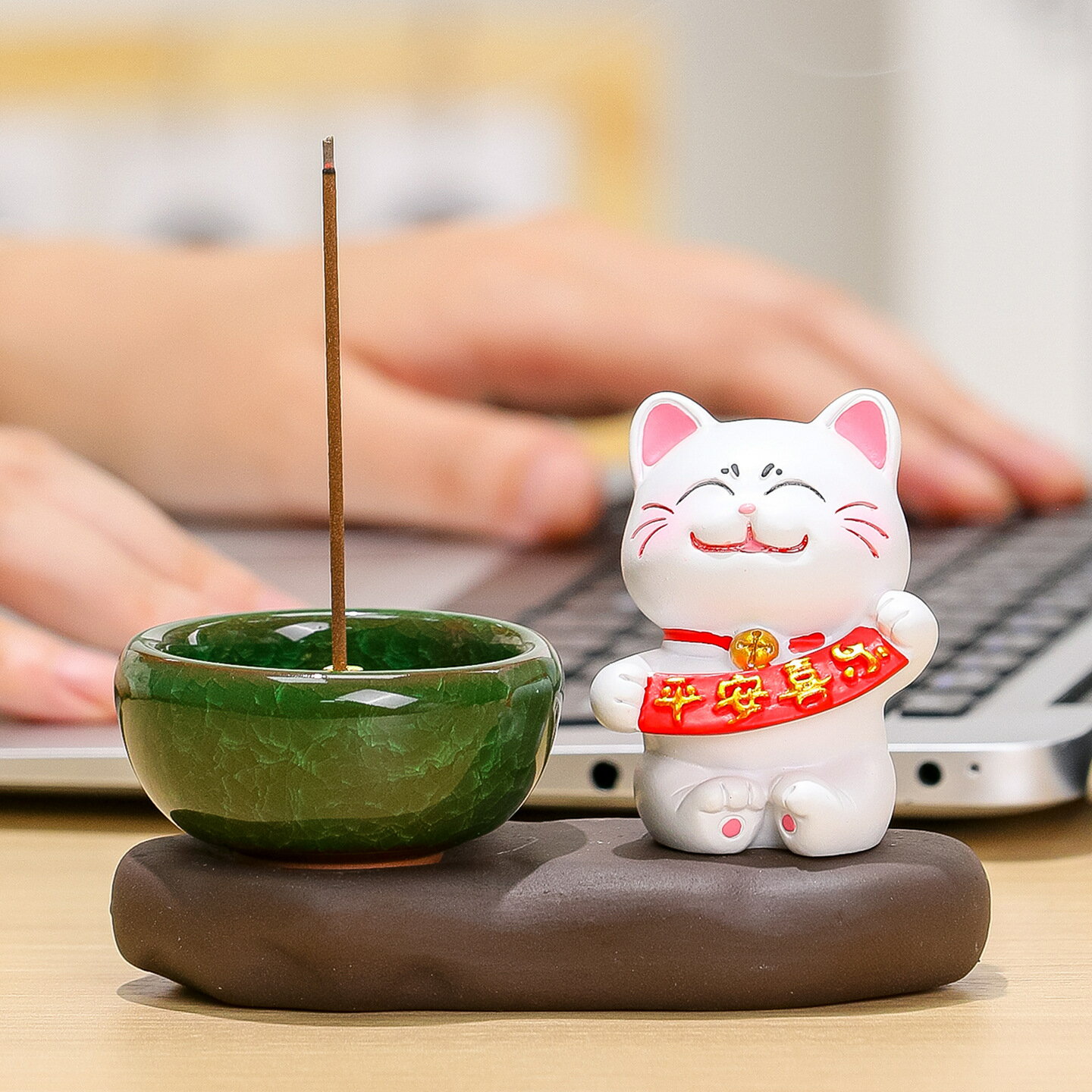 可愛招財貓香爐｜陶瓷香插線香專用招財聚寶小擺件| 樂遊遊戶外用品館直