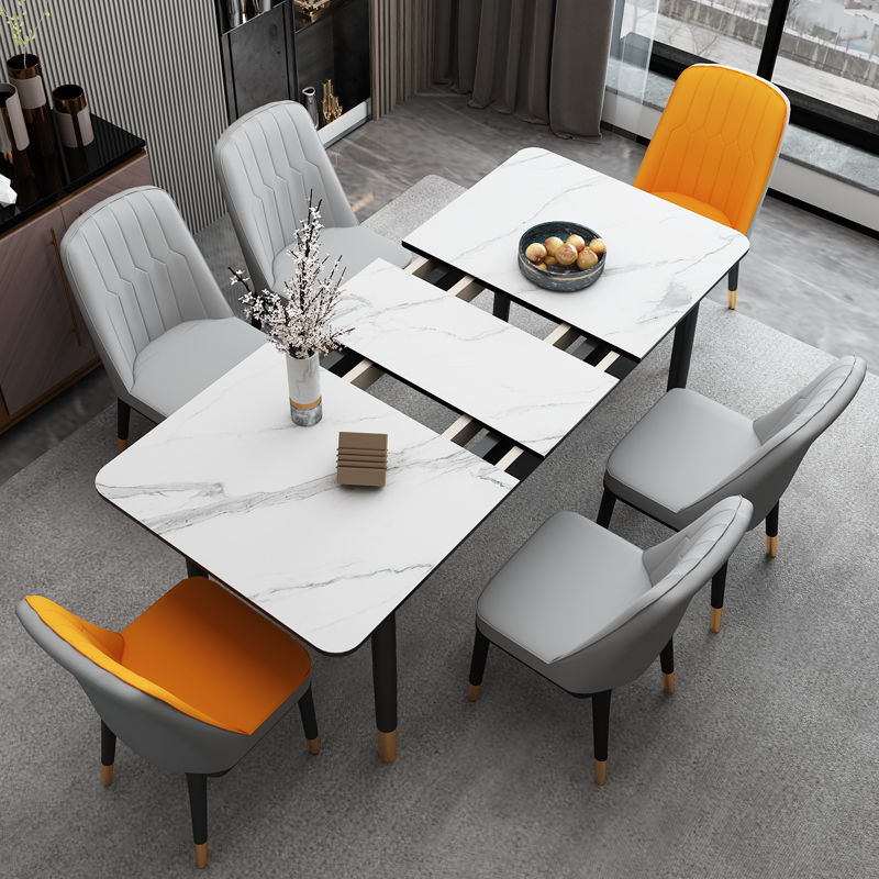 餐桌 輕奢伸縮巖板餐桌椅組合家用小戶型現代簡約可折疊餐桌長方形飯桌-快速出貨