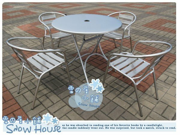 ╭☆雪之屋小舖☆╯@綠能家具@不鏽鋼折合桌直徑90公分＋無傘孔～一桌四椅原價$7150