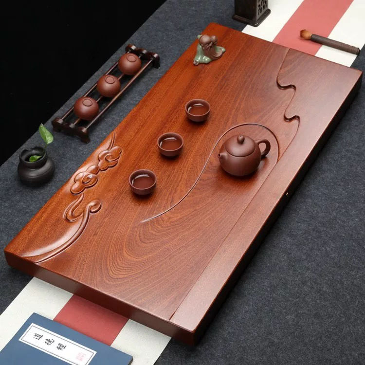 免運 開立發票 茶盤 茶具 整塊花梨木原木茶盤實木茶臺簡約長方形茶海紅木家用排水功夫茶具特惠/工廠現貨 特價出 M1123