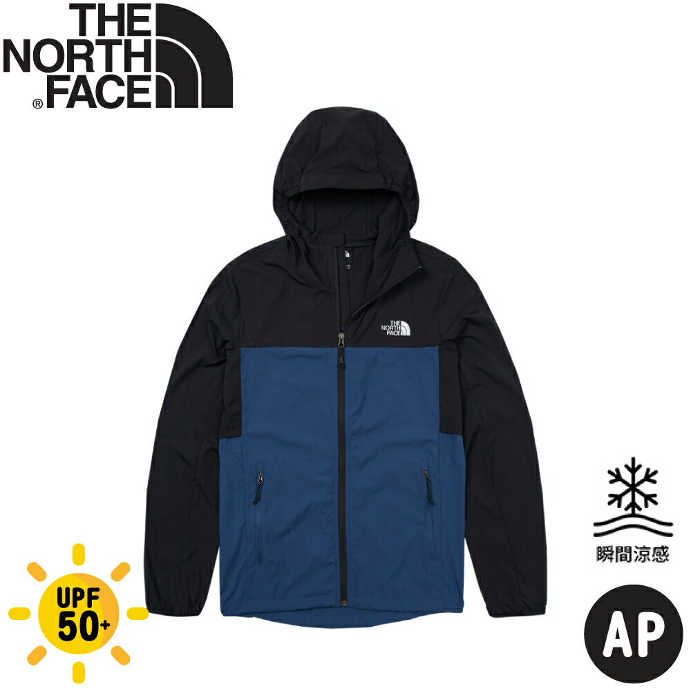 【The North Face 男 涼感防曬透氣休閒連帽外套 AP《宇宙黑》】87VY/涼感外套/防曬外套/休閒外套/機能外套