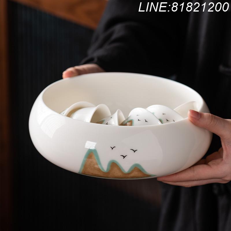 羊脂玉茶具 白瓷茶具 免運/開票 公司貨 羊脂玉陶瓷茶洗杯洗大號高檔功夫茶具茶道茶桌配件放幹凈杯子擺件 快速出貨