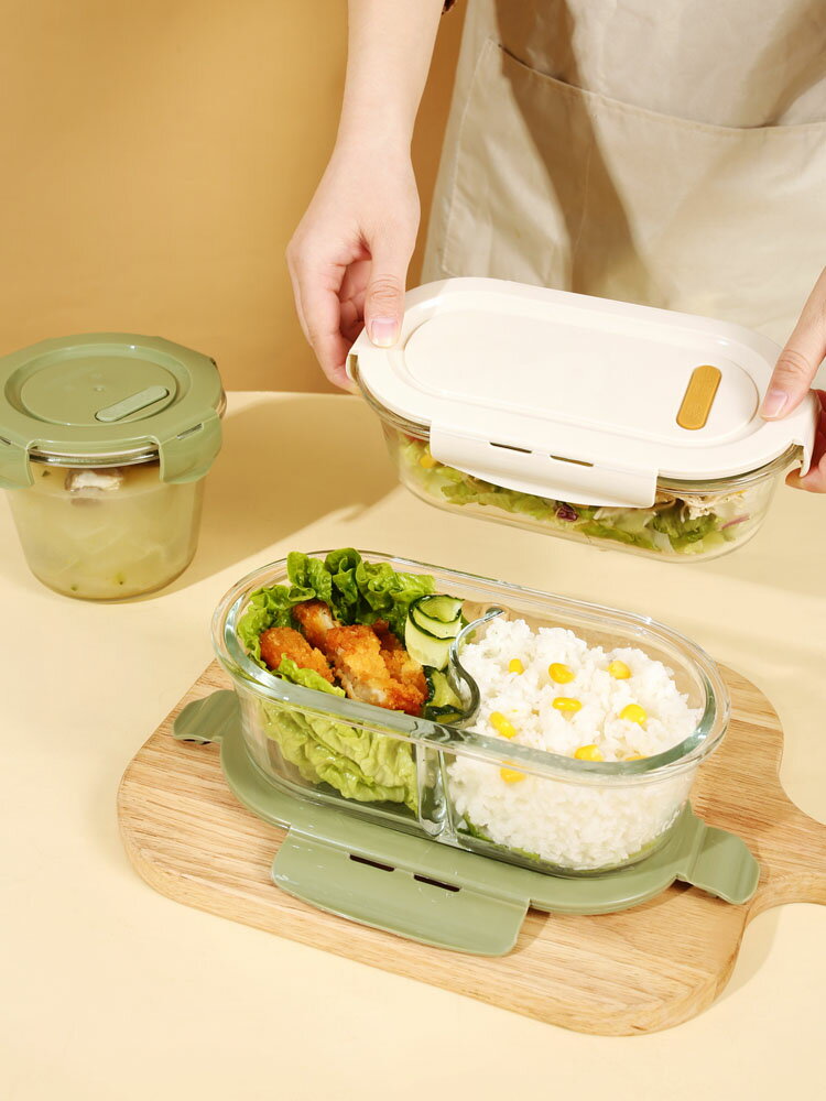 分隔帶飯飯盒上班族玻璃餐盒微波爐加熱專用保鮮盒湯碗水果便當盒