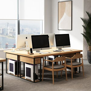 【免運】可開發票 辦公室洽談桌椅組合簡約現代長條實木工作桌子職員接待會議電腦桌