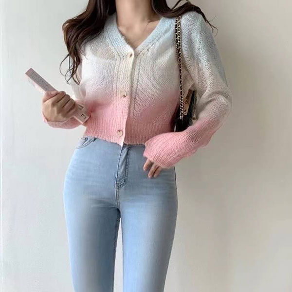 ANNAS 正韓 渲染 針織外套 針織衫 漸層 彩色 彩虹 暈染 紮染 夢幻 毛衣 外套 性感 女神 韓國 7