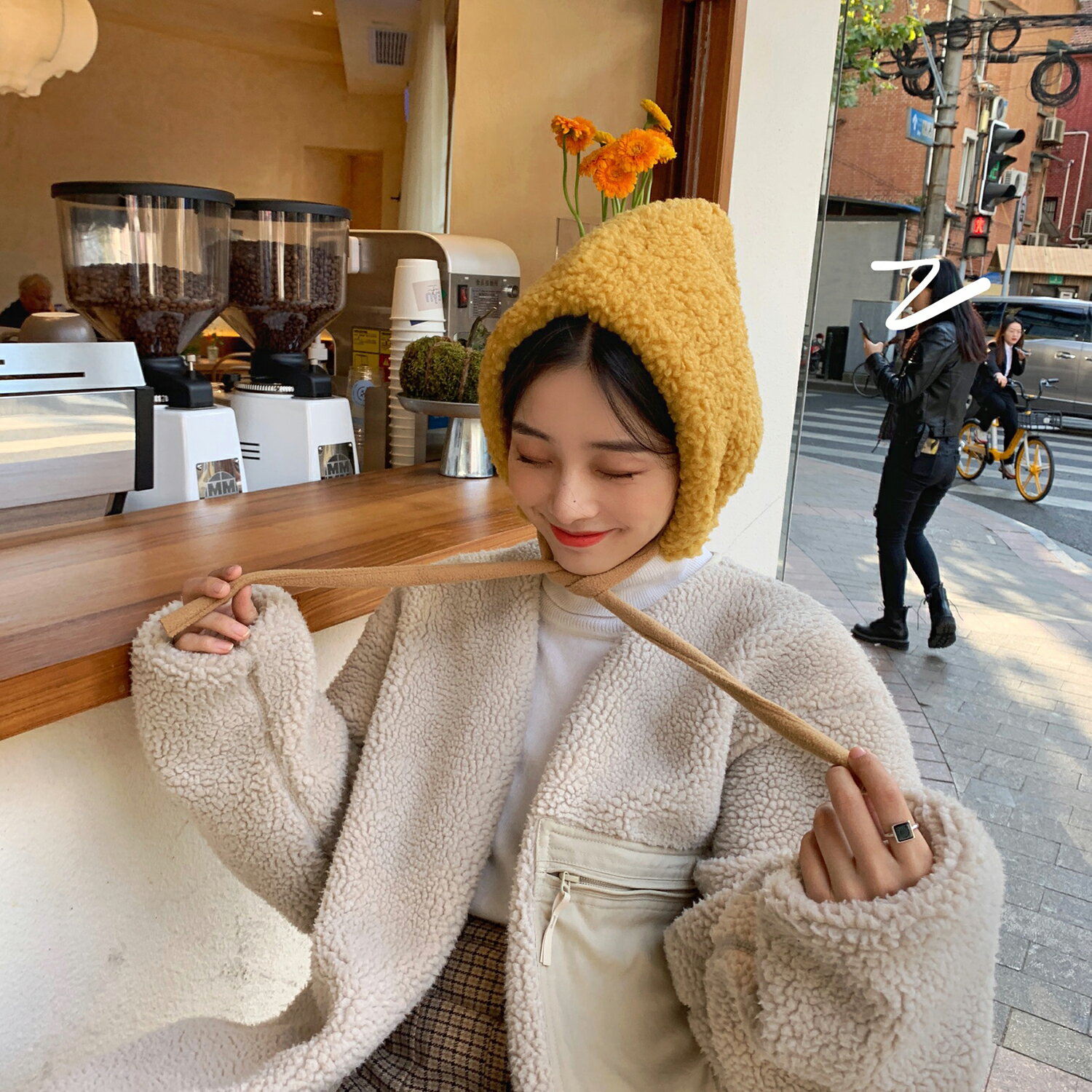 主推款！chao仙暖色羊羔毛帽子女秋冬保暖護耳可愛帽子1入