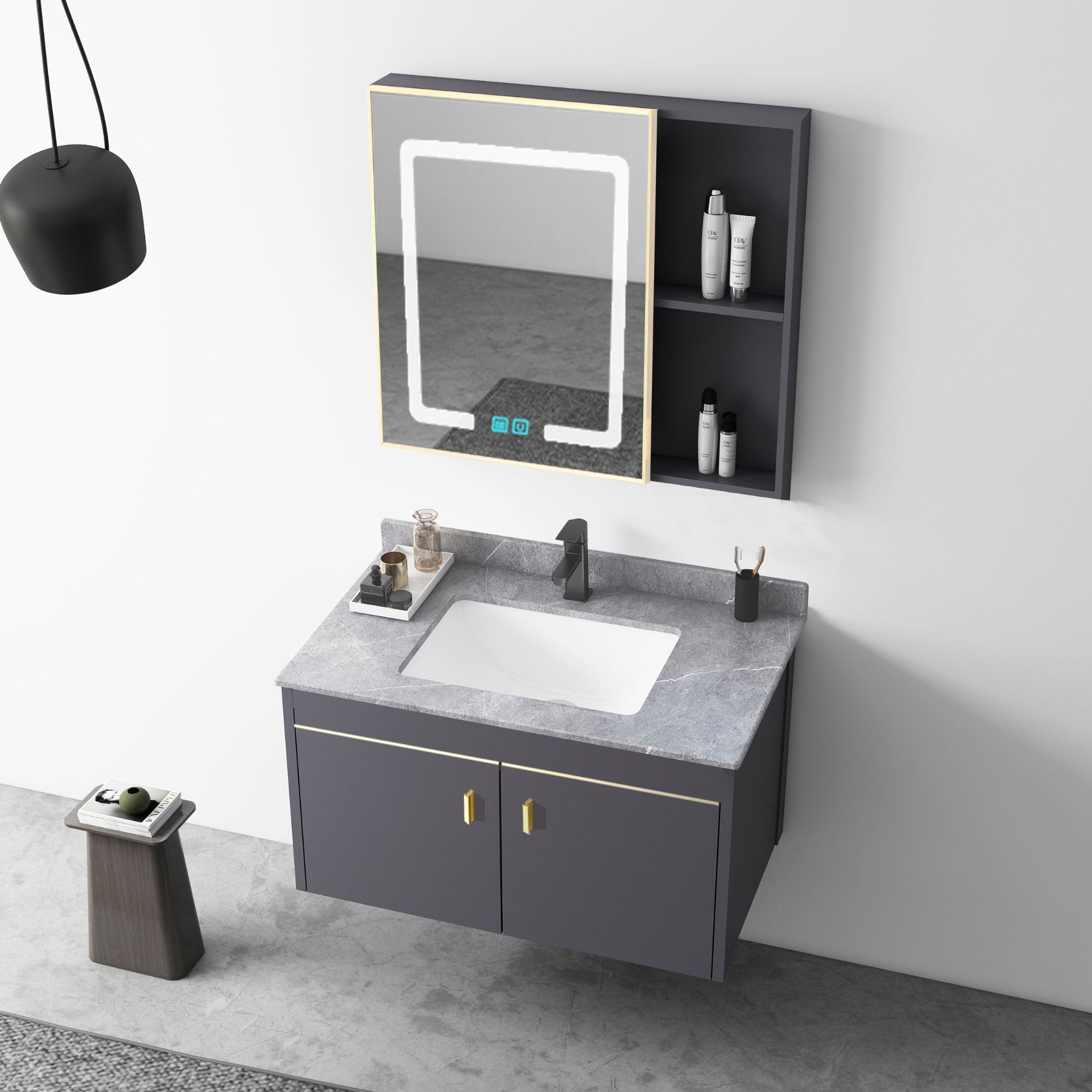 太空鋁浴室櫃組合衛生間池洗手盆簡約現代鏡櫃洗漱颱麵盆