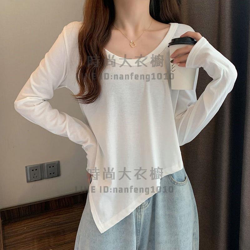不規則t恤女夏季設計感小眾寬鬆顯瘦上衣薄款防曬罩衫【時尚大衣櫥】