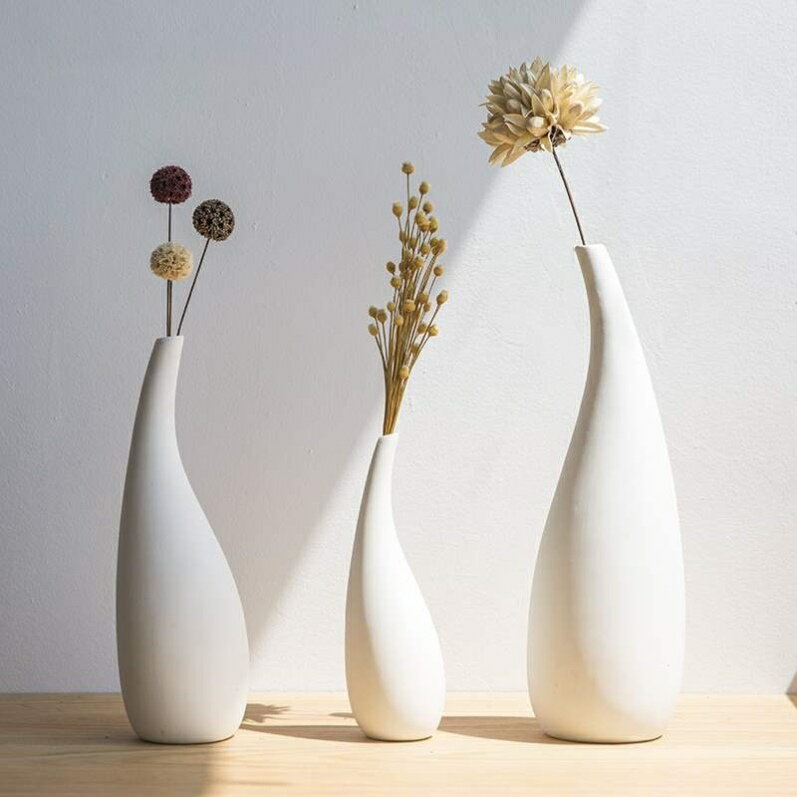 花瓶擺件客廳插花北歐陶瓷干花裝飾品小現代創意簡約餐桌ins白色