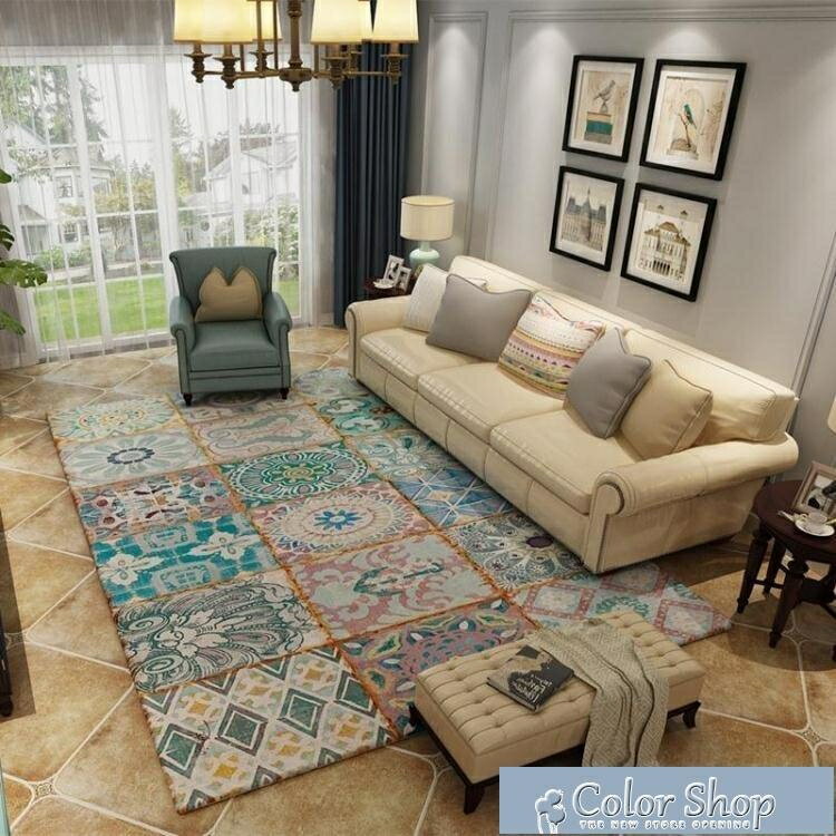 客廳地毯美式鄉村田園復古北歐式地毯客廳茶幾家用臥室滿鋪床邊長方形❀❀城市玩家