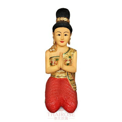 泰國木雕迎賓女擺件薩瓦迪卡跪侍女門童東南亞特色人物雕塑工藝品1入