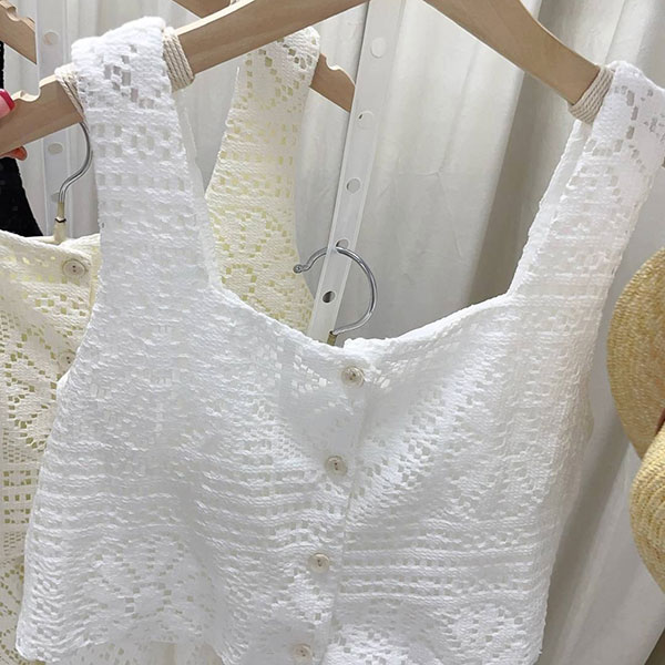 ANNAS 正韓 特價 單品實拍 重工蕾絲流蘇套裝 無袖長洋裝 蕾花 法式浪漫氣質婚禮穿搭 性感度假海島穿搭 韓國 8