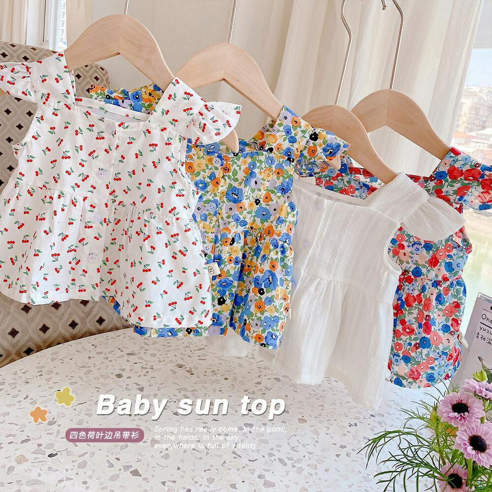 女寶寶碎花吊帶 2022女童洋氣夏季小衫 嬰兒韓版無袖背心 寬鬆上衣