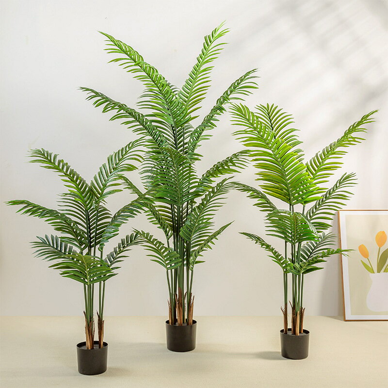模擬綠植 發財樹 仿真植物 盆栽 盆景熱銷跨境款模擬綠植散尾葵盆栽 室內大型落地裝飾擺件植物鳳尾葵