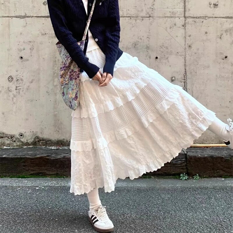 【巴黎精品】半身裙長裙-法式氣質白色蕾絲女裙子v1bb37