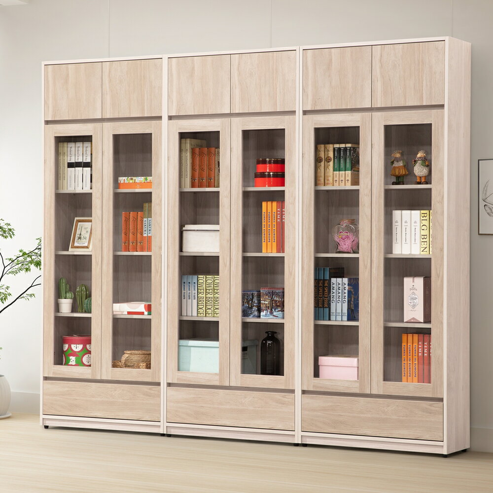 【直人木業】卓越當代日系風240公分下抽玻璃書櫃｜APP結帳再賺4%點數 1