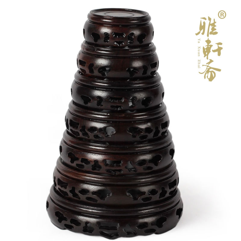 紅木工藝品實木底座 花瓶茶壺茶杯古玩玉器 黑紫檀木鏤空套七底座