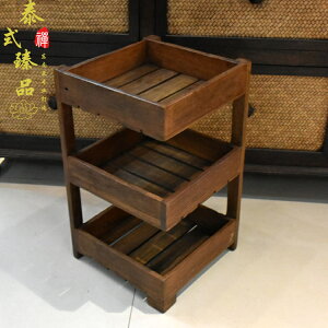 泰國木雕泰式廚房創意落地實木置物架果盤籃架收納儲物層架菜籃