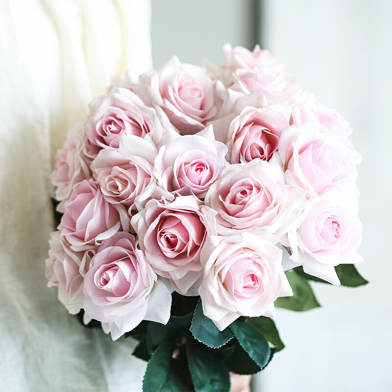 手感保濕仿真玫瑰花套裝花束假花玫瑰花客廳餐桌擺件花藝插花干花